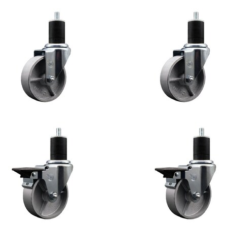 Service Caster 4'' Semi Steel Wheel Swivel 1-3/4'' Expanding Stem Caster Set 2 Brakes, 4PK SCC-EX20S415-SSR-2-PLB-2-134